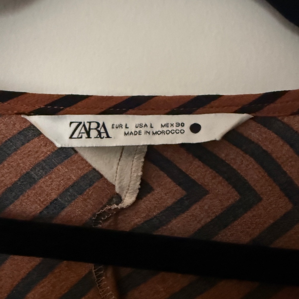 Zara Brown and Cream Long Sleeve Dress - Picture 12 of 14
